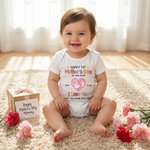 Gepersonaliseerd Gelukkige 1e Moederdag 100% Katoenen Baby rompertje met Namen Baby Shower Moederdagcadeau voor Pasgeborenen