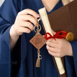 Personalised Brown PU Leather Graduation Cap Keychain with Initial and Tassel Graduation Keepsake Gift for Graduates