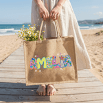 Personalised Floral  Artistic Effect Design Large Jute Bag with Name Daily Use Birthday Gift for Kids Family