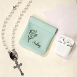 Personalised Birth Flower PU Leather Coin Handbag with Name Mother's Day Birthday Anniversary Gift for Women Girls