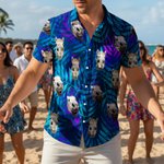 Personalisiertes Lustiges Tropenstil Palmenmuster Hawaiishirt mit 1-2 Gesicht-Fotos Sommer Strand Party Geburtstag Geschenk für Herren