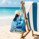Personlig søt snøreveske med navn og initialer med havdyr utendørsaktiviteter Strandfest Bursdagsgave til barn og familie som elsker havet