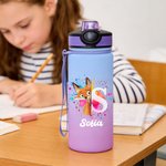 Personalised Initial Cute Animal 17 oz Kid Name Water Bottle with Silicone Straw Back to School Daily Use Children's Day Birthday Gift for Boy Girl