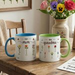 Personalized Faux Yarn Effect Birth Flower First Mom Now Grandma Ceramic Mug with Names Mother's Day Gift for Mom Grandma