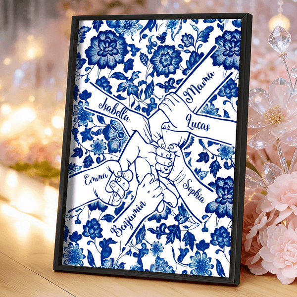 Personalised Toile De Jouy Holding Hands Poster Painting Framed Painting with Name Wall Decor Mother's Day Birthday Gift for Mom Woman