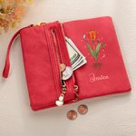 Personalized Birth Flower PU Leather Vintage Wallet with Name Birthday Mother's Day Gift for Mother Woman