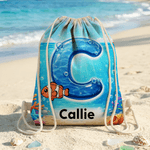Personlig søt snøreveske med navn og initialer med havdyr utendørsaktiviteter Strandfest Bursdagsgave til barn og familie som elsker havet