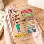 Henkilökohtainen Jumala sanoo, että olet selkeä akryyli kirja maljakko nimi ja valokuva inspiroiva syntymäpäivä kaste lahja kirjan rakastaja Christian