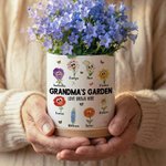 Personalised Cartoon Birth Flower Butterfly Ceramic Planter Pot with Names Text and Bamboo Tray Daily Use Mother's Day Gift for Mom Grandma