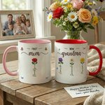 Personalized Faux Yarn Effect Birth Flower First Mom Now Grandma Ceramic Mug with Names Mother's Day Gift for Mom Grandma