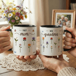 Personalized Faux Yarn Effect Birth Flower First Mom Now Grandma Ceramic Mug with Names Mother's Day Gift for Mom Grandma