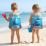 Personlig søt snøreveske med navn og initialer med havdyr utendørsaktiviteter Strandfest Bursdagsgave til barn og familie som elsker havet
