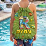 Personalized Cool Hero Comic Design Star Initial Drawstring Beach Backpack with Name Beach Party Birthday Gift for Kids