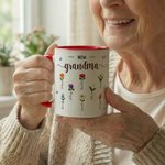 Personalized Faux Yarn Effect Birth Flower First Mom Now Grandma Ceramic Mug with Names Mother's Day Gift for Mom Grandma