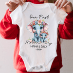 Personalized Elephant Mom Baby 100% Cotton T-shirt Baby Bodysuit with Name and Year Matching Outfit 1st Mother's Day Gift for New Mom