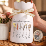 Personalised Birth Flower Ceramic Vase with 1-10 Names Birthday Mother's Day Gift for Mother Grandmother