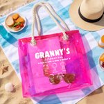 Personalised Cartoon Line Art Transparent Tote Bag with Name Travel Essentials Mother’s Day Birthday Beach Party Gift for Grandma Woman