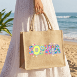 Personalised Floral  Artistic Effect Design Large Jute Bag with Name Daily Use Birthday Gift for Kids Family