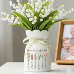 Personalised Birth Flower Ceramic Vase with 1-10 Names Birthday Mother's Day Gift for Mother Grandmother