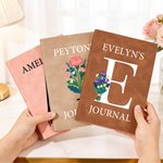 Personalized Birth Flower Bouquet Initial A5 Leather Notebook with Name Office Supplies Birthday Gift for Family Friends