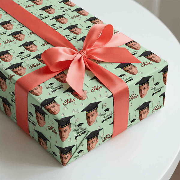 Personalised Face Photo Graduation Cap Wrapping Paper with Name Graduation Party Favor for Graduates Friends