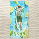 Personalized Cartoon Surfer Character Quick Dry Oversized Beach Towel with Name Summer Vacation Daily Use Birthday Gift for Friends