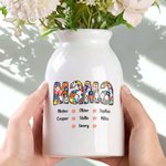 Personalized Retro Floral Title Ceramic Flower Vase with 1-12 Names Home Decor Birthday Mother's Day Gift for Mom Grandma Woman