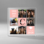 Personalized Multi-Color 6 Photos Square Acrylic Plaque with Name and Initial Desktop Decor Graduation Gift for Graduate Friend