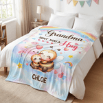 Personalised Grandma Sent You A Hug Cute Cartoon Animal Soft Throw Blanket with Name Home Decor Birthday Mother's Day Gift for Kids
