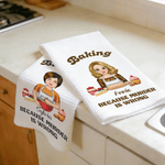 Personalized Baking Because Murder Is Wrong Kitchen Character Waffle Tea Towel with Name Daily Use Birthday Gift for Her