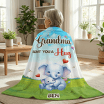 Personalised Grandma Sent You A Hug Cute Cartoon Animal Soft Throw Blanket with Name Home Decor Birthday Mother's Day Gift for Kids