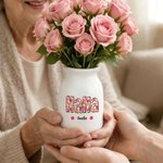 Personalized Retro Floral Title Ceramic Flower Vase with 1-12 Names Home Decor Birthday Mother's Day Gift for Mom Grandma Woman