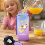 Bouteille d'eau personnalisée au nom de l'enfant avec paille en silicone Utilisation quotidienne Retour à l'école Cadeau d'anniversaire pour garçon fille