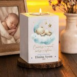 Personalised Watercolour Sleeping Bear Wooden Candle Jar with Name and Date Home Decor Memorial Gift for Loss of Baby Family