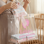 Personalized Cute Baby Feet Pattern Clear Bow Gift Bag with Name and Year Daily Use Baby Shower Gift for Newborns New Parents