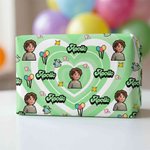 Personalised Cartoon Full Body Photo Heart Balloon Birthday Hat Wrapping Paper with Name Funny Birthday Favor for Family Friends