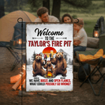 Personalized Welcome To The Bear Family Fire Garden Flag with Names Home Garden Decor Camping Anniversary Gift for Family Gardening Enthusiasts
