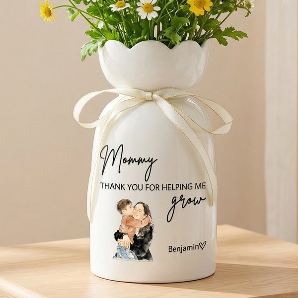 Personalised Watercolor Family Photo Ceramic Vase with Name and Nickname Home Decor Mother's Day Birthday Gift for Mom Grandma