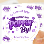 Merci pour Poppin By Autocollants imperméables avec nom Étiquette de faveur Cérémonie de remise des diplômes Décoration de fête pour les diplômés
