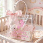 Personalized Cute Baby Feet Pattern Clear Bow Gift Bag with Name and Year Daily Use Baby Shower Gift for Newborns New Parents