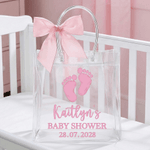 Personalized Cute Baby Feet Pattern Clear Bow Gift Bag with Name and Year Daily Use Baby Shower Gift for Newborns New Parents