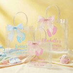 Personalized Cute Baby Feet Pattern Clear Bow Gift Bag with Name and Year Daily Use Baby Shower Gift for Newborns New Parents