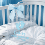 Personalized Cute Baby Feet Pattern Clear Bow Gift Bag with Name and Year Daily Use Baby Shower Gift for Newborns New Parents