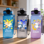 Bouteille d'eau personnalisée au nom de l'enfant avec paille en silicone Utilisation quotidienne Retour à l'école Cadeau d'anniversaire pour garçon fille