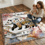 Personalised Flower Parent-Child Bear Tassel Soft Throw Blanket with Name and Year Home Decor Mother's Day Birthday Anniversary Gift for Mothers Kids