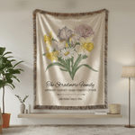 Gepersonaliseerde 1-6 Geboorte Bloemen Kwastje Zachte Deken met Namen Tekst en Titel Moederdag Verjaardagscadeau voor Oma Moeder