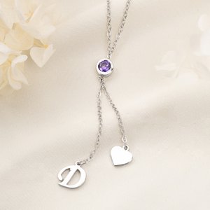 Personalised Birthstone Heart Pendant Necklace Delicate Jewellery with Initial Daily Wear Birthday Gift for Mom Girlfriend