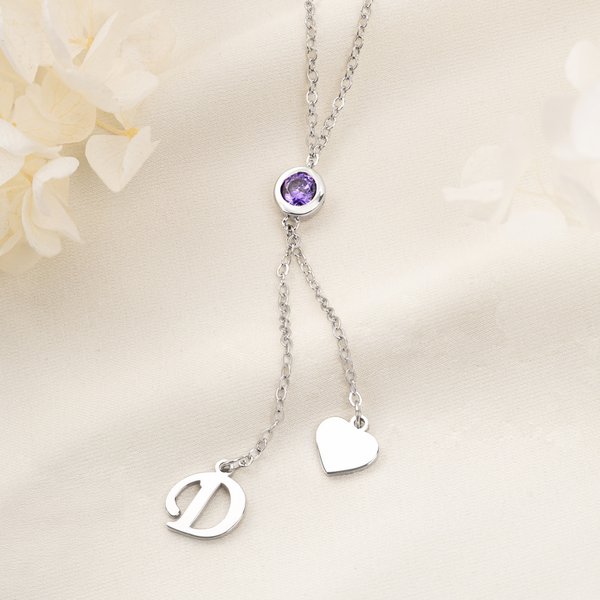 Personligt födelsesten-halsband med hjärthänge Delikat smycke med initialer Dagligt bruk Födelsedagspresent till mamma Flickvän