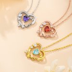 Personalised Mom Heart Birthstone Necklace Dainty Jewellery Anniversary Mother's Day Gift for Mom Grandma