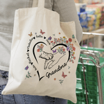 Gepersonaliseerde Hart Outline Hand-in-Hand Bloemen Vlinder Design Canvas Tas met Naam en Handvat Moederdag Verjaardagscadeau voor Mama Huisdierbezitter
